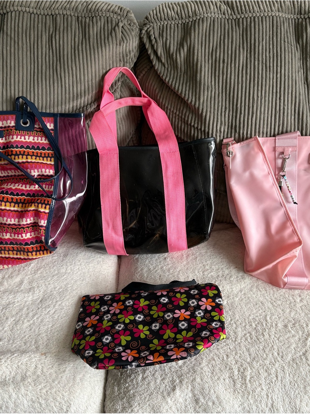 Black Patent Tote with Pink Handles - Women Bags